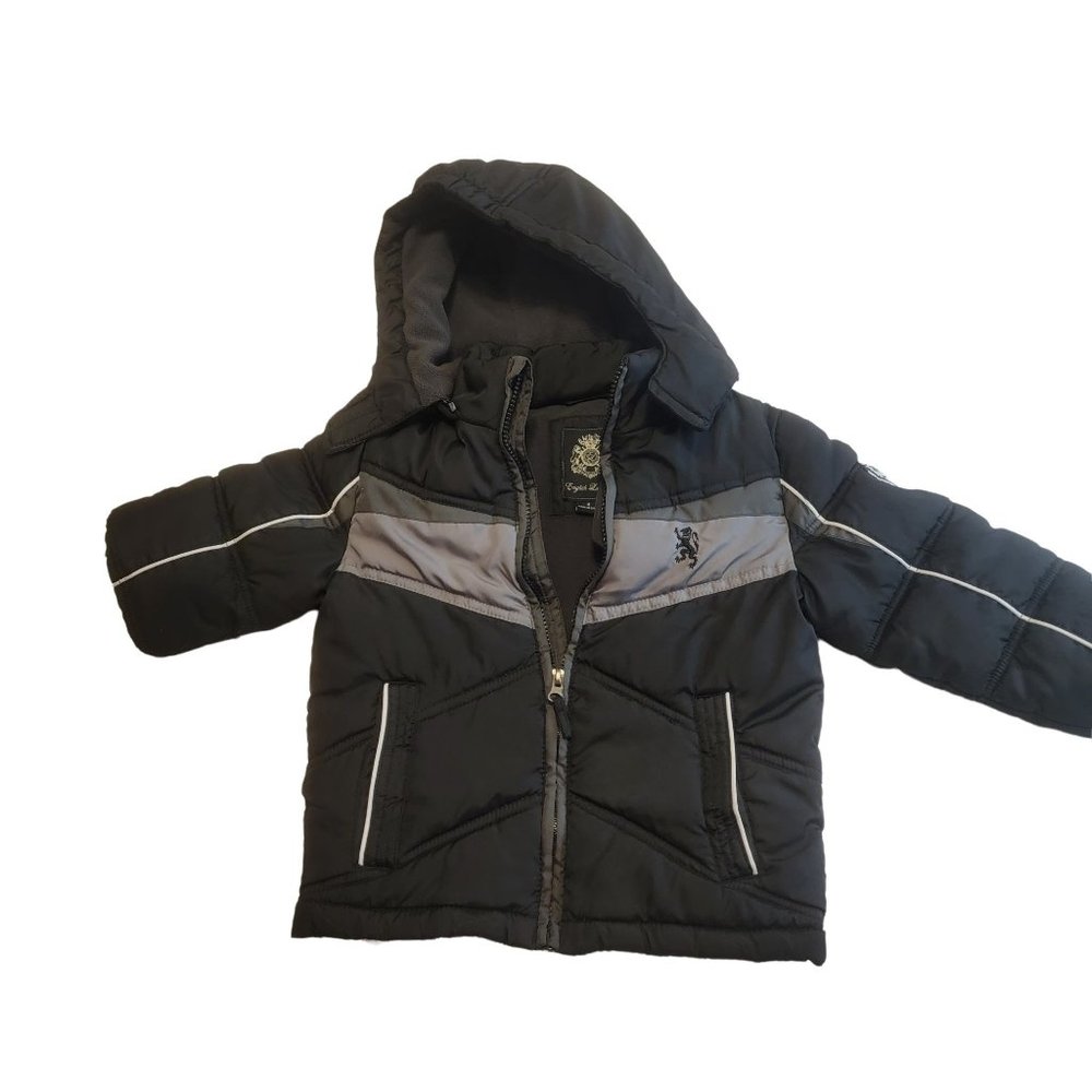 Child's English Laundry Black Puffer Jacket with detachable Hood Fleece Lined Si